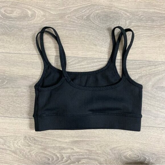 Carbon38 Sports Bra Ribbed Double Strap Black Cropped Tank Top Size Small - Picture 7 of 11